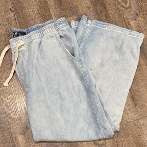 GAP XL Light Blue Relaxed Denim Wide Leg Pants drawstring